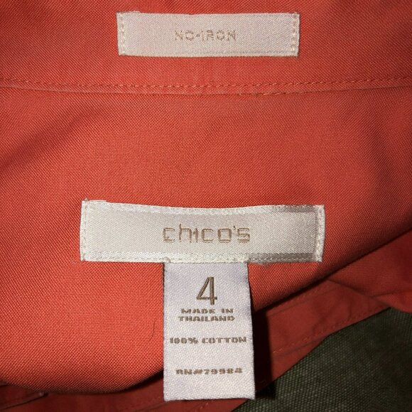 Chicos Shirt Salmon 3/4 Sleeve Button Down Size No Iron Top Size XXL 4 Cotton - Picture 6 of 9
